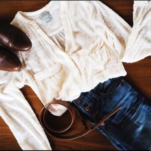 Anthropologie Maeve Swiss Dot 2-Pocket Blouse